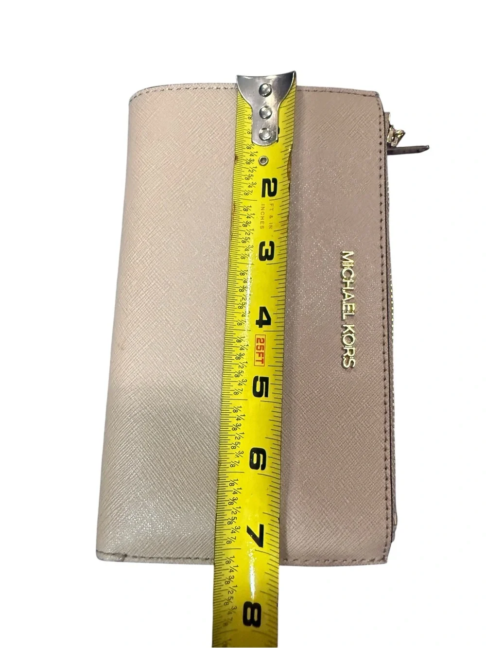 Michael Kors Light Beige Saffiano Zip Cosmetic Case with Gold Logo